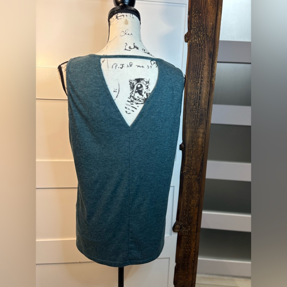 Poetsky Teal Sleeveless Top Size Large Cotton Spandex Blend Soft Tank Blouse - Picture 2 of 7